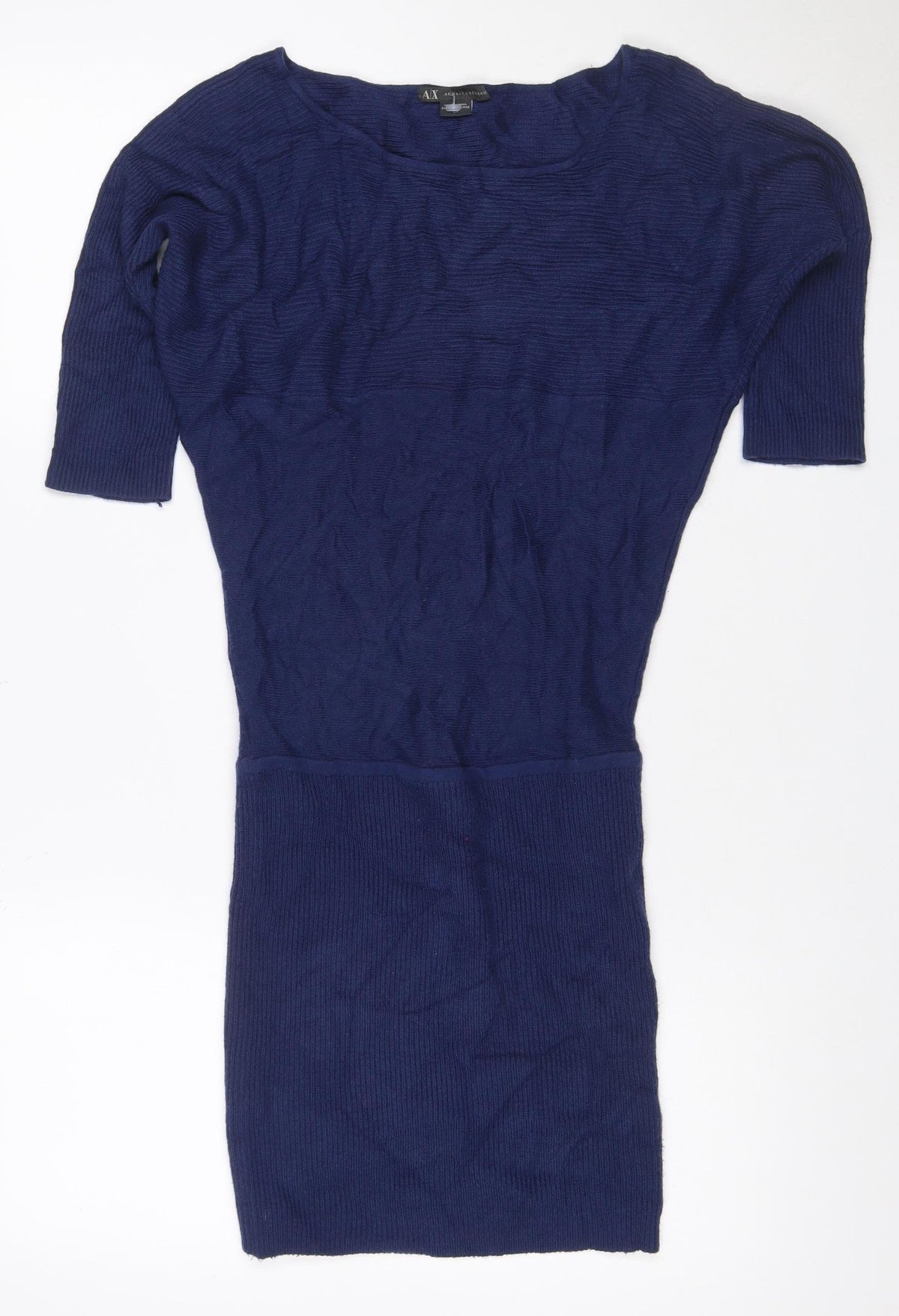 Armani Exchange Women Blue XL Knit Jumper Dress Long Sleeve V-Neck