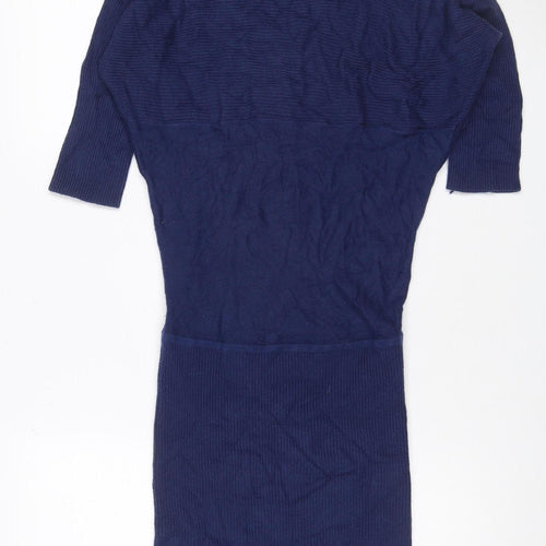 Armani Exchange Women Blue XL Knit Jumper Dress Long Sleeve V-Neck