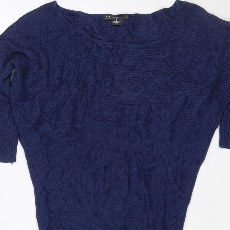 Armani Exchange Women Blue XL Knit Jumper Dress Long Sleeve V-Neck