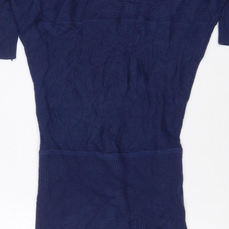 Armani Exchange Women Blue XL Knit Jumper Dress Long Sleeve V-Neck