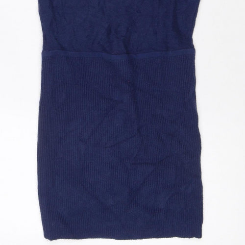 Armani Exchange Women Blue XL Knit Jumper Dress Long Sleeve V-Neck