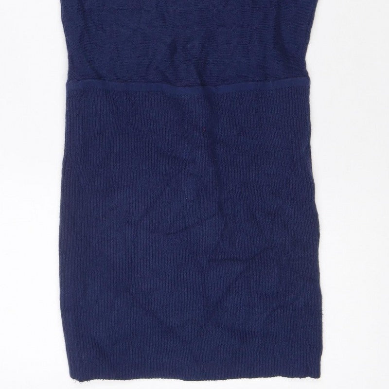 Armani Exchange Women Blue XL Knit Jumper Dress Long Sleeve V-Neck
