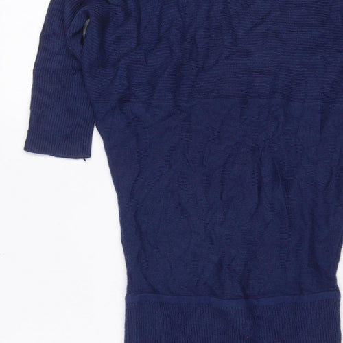 Armani Exchange Women Blue XL Knit Jumper Dress Long Sleeve V-Neck