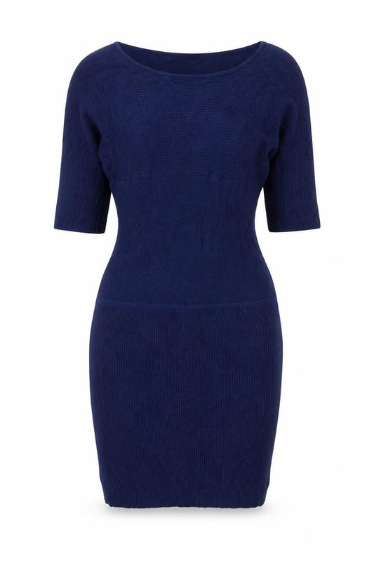 Front view of Armani Exchange Women Blue XL Knit Jumper Dress Long Sleeve V-Neck