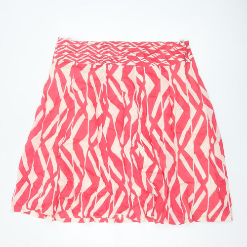 Monsoon Women’s Pink UK 22 Geometric Linen Silk A-Line Knee Skirt