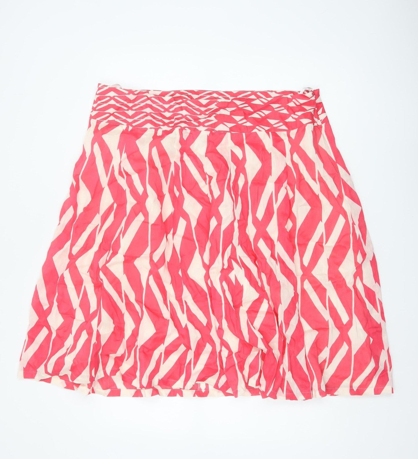 Monsoon Women’s Pink UK 22 Geometric Linen Silk A-Line Knee Skirt