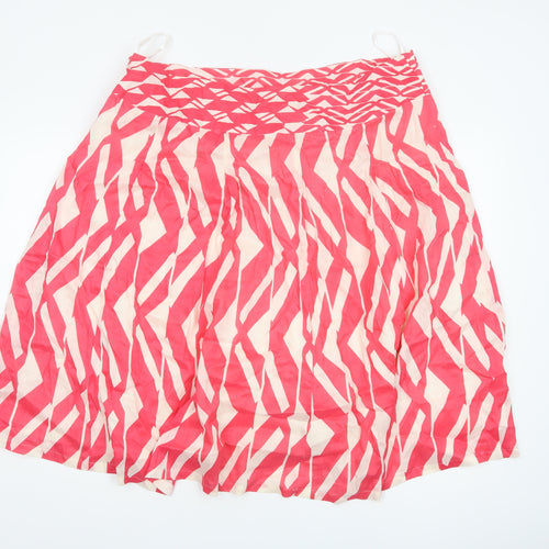 Monsoon Women’s Pink UK 22 Geometric Linen Silk A-Line Knee Skirt