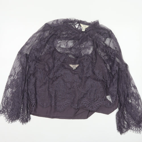 In Other Words Women’s Purple UK 12 Floral Lace Bell Sleeve Blouse