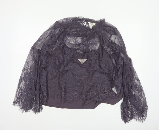 In Other Words Women’s Purple UK 12 Floral Lace Bell Sleeve Blouse
