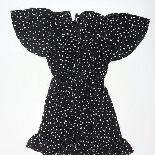 AX Paris Women Black Polka Dot Size 16 Off Shoulder Fit & Flare Dress