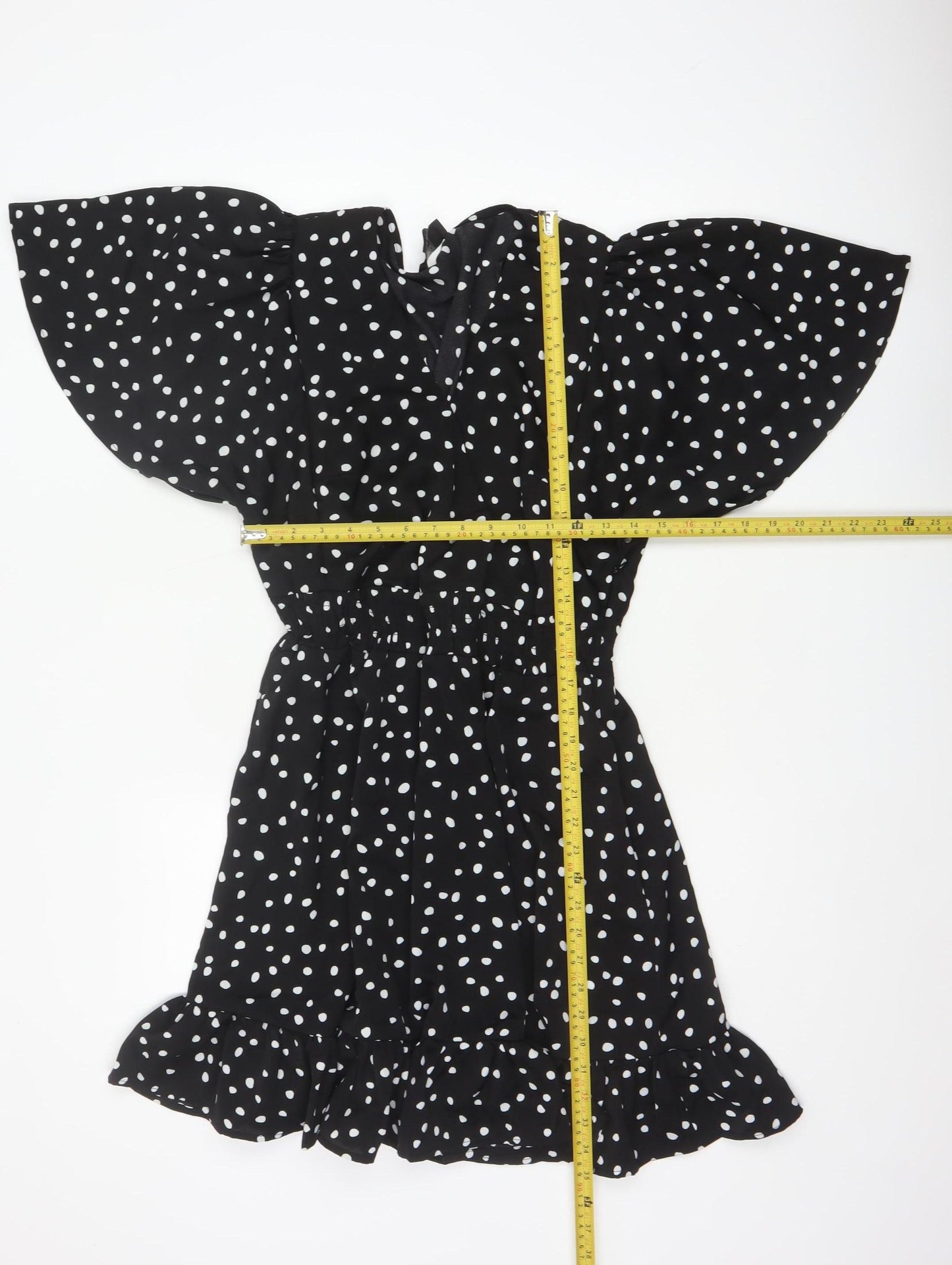 AX Paris Women Black Polka Dot Size 16 Off Shoulder Fit & Flare Dress