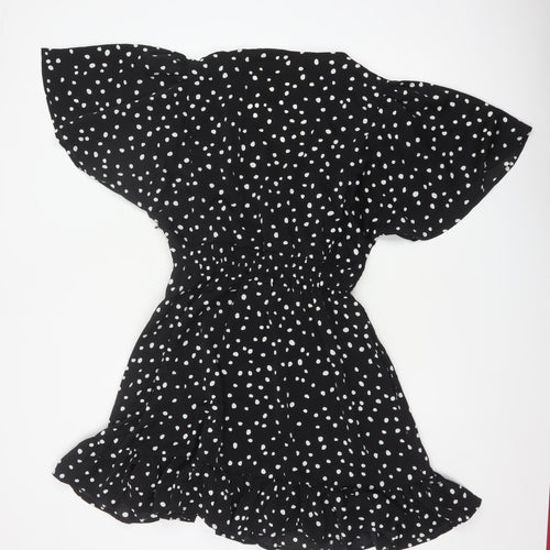 AX Paris Women Black Polka Dot Size 16 Off Shoulder Fit & Flare Dress