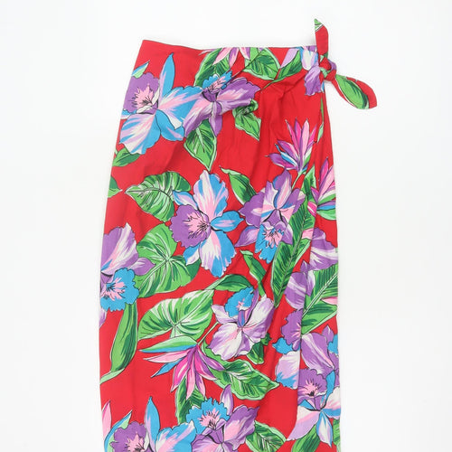 Kama'aina Women Red Floral Tropical Cotton Wrap Long Skirt Size M