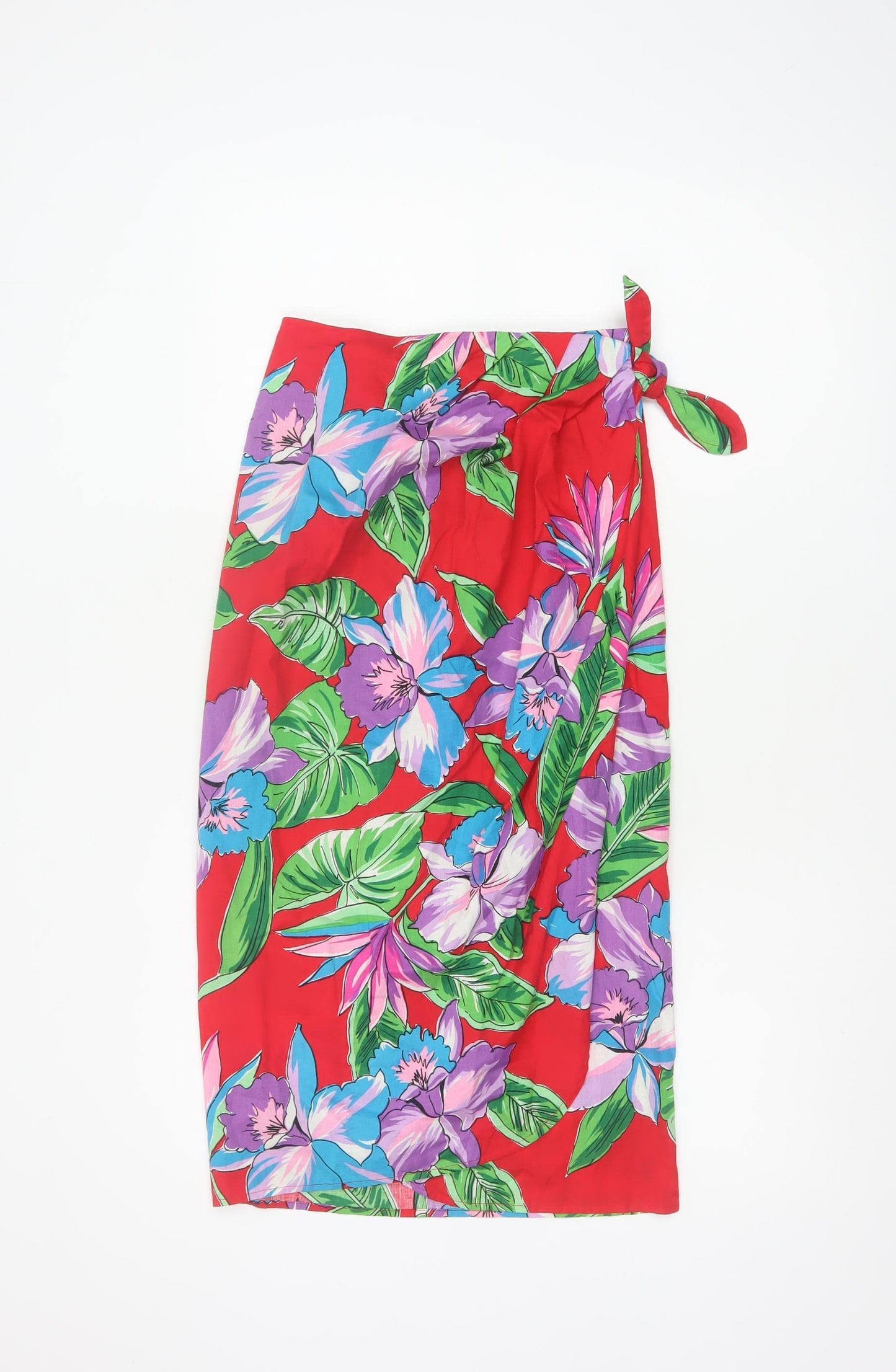 Kama'aina Women Red Floral Tropical Cotton Wrap Long Skirt Size M