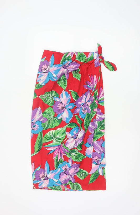 Kama'aina Women Red Floral Tropical Cotton Wrap Long Skirt Size M