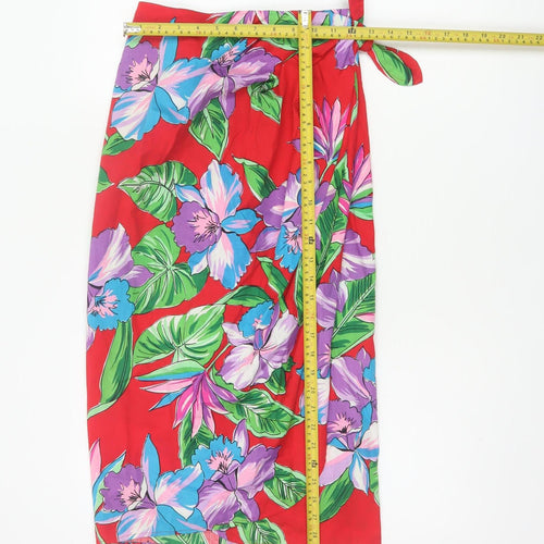 Kama'aina Women Red Floral Tropical Cotton Wrap Long Skirt Size M