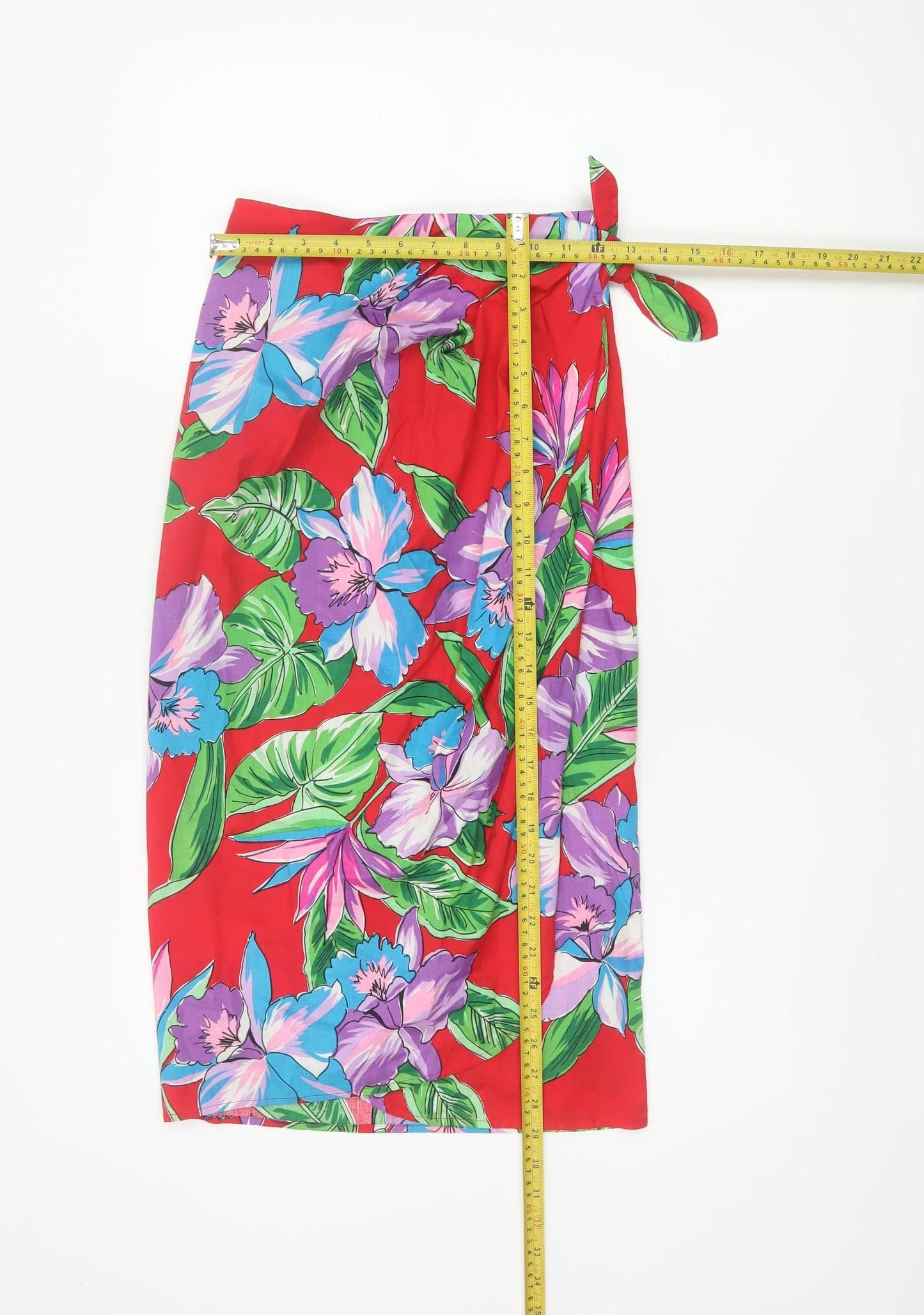 Kama'aina Women Red Floral Tropical Cotton Wrap Long Skirt Size M