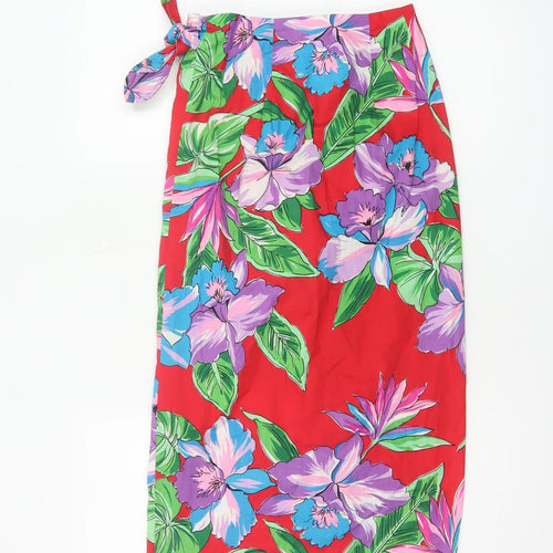 Kama'aina Women Red Floral Tropical Cotton Wrap Long Skirt Size M