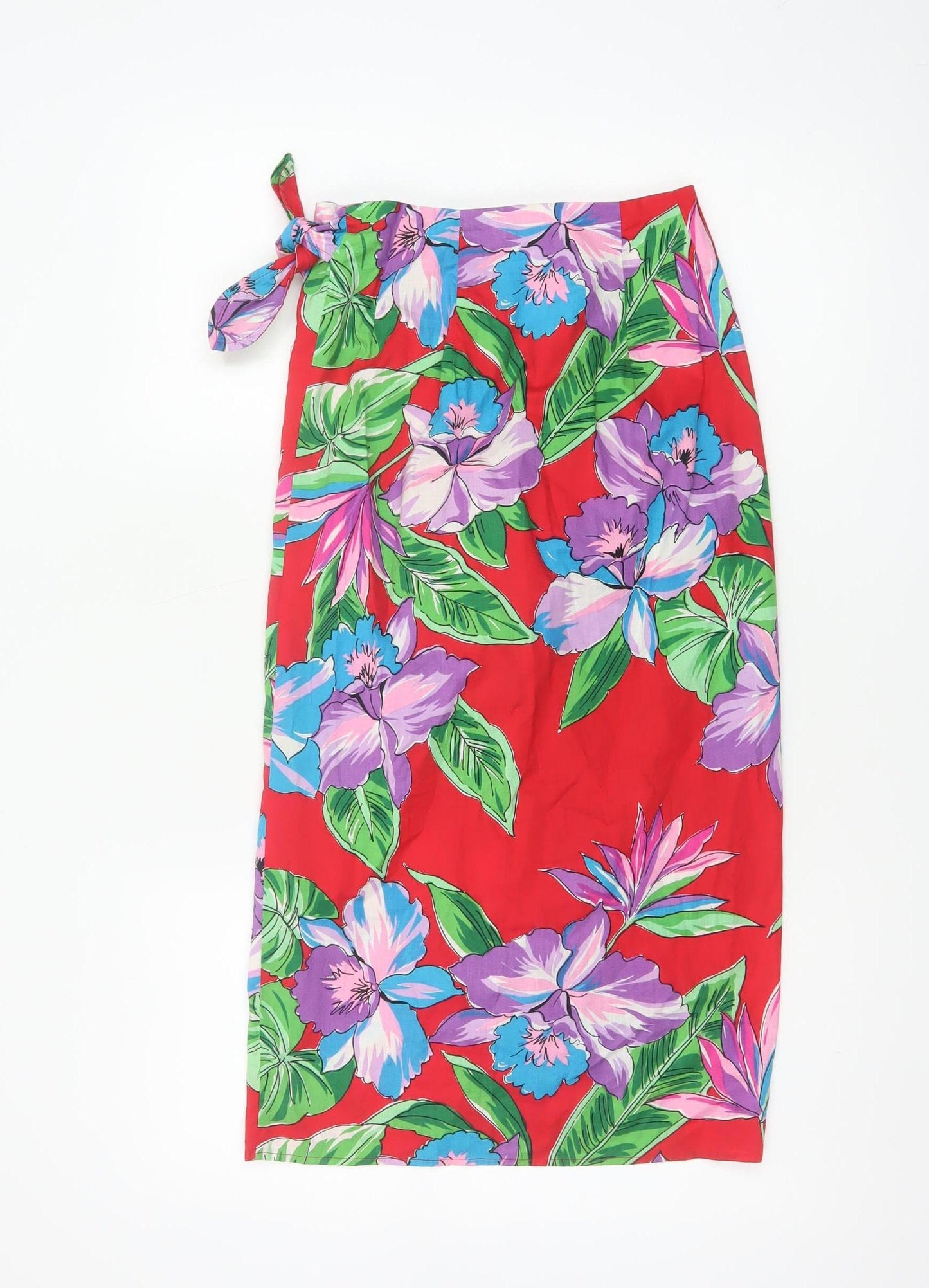 Kama'aina Women Red Floral Tropical Cotton Wrap Long Skirt Size M