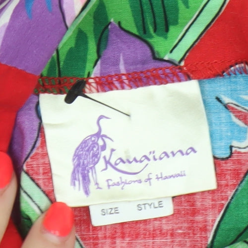 Kama'aina Women Red Floral Tropical Cotton Wrap Long Skirt Size M