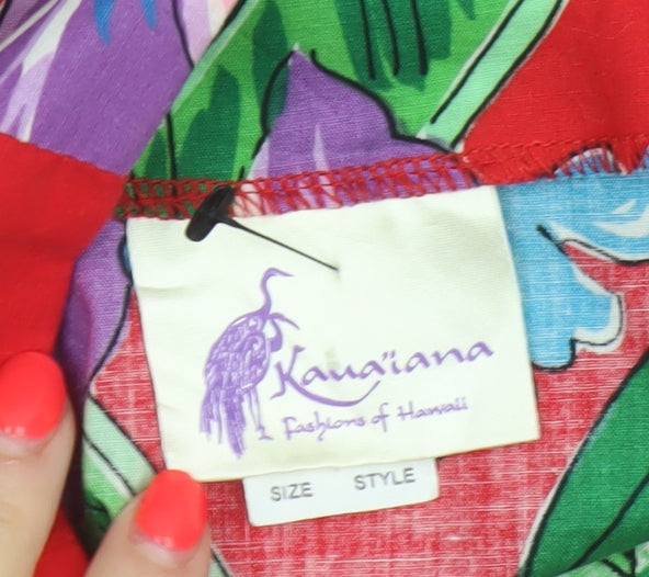 Kama'aina Women Red Floral Tropical Cotton Wrap Long Skirt Size M