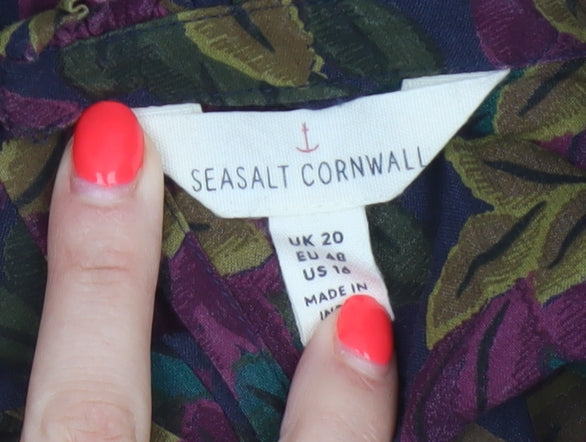 Seasalt Cornwall Women Multicoloured UK 20 Floral V-Neck 3/4 Sleeve Blouse