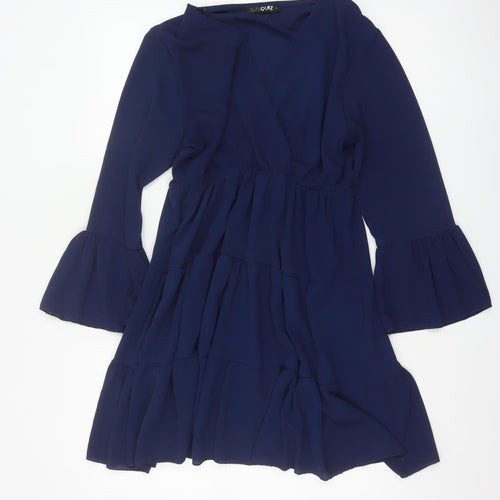 Quiz Women’s Blue M Knee Length Fit & Flare Tiered V-Neck Dress