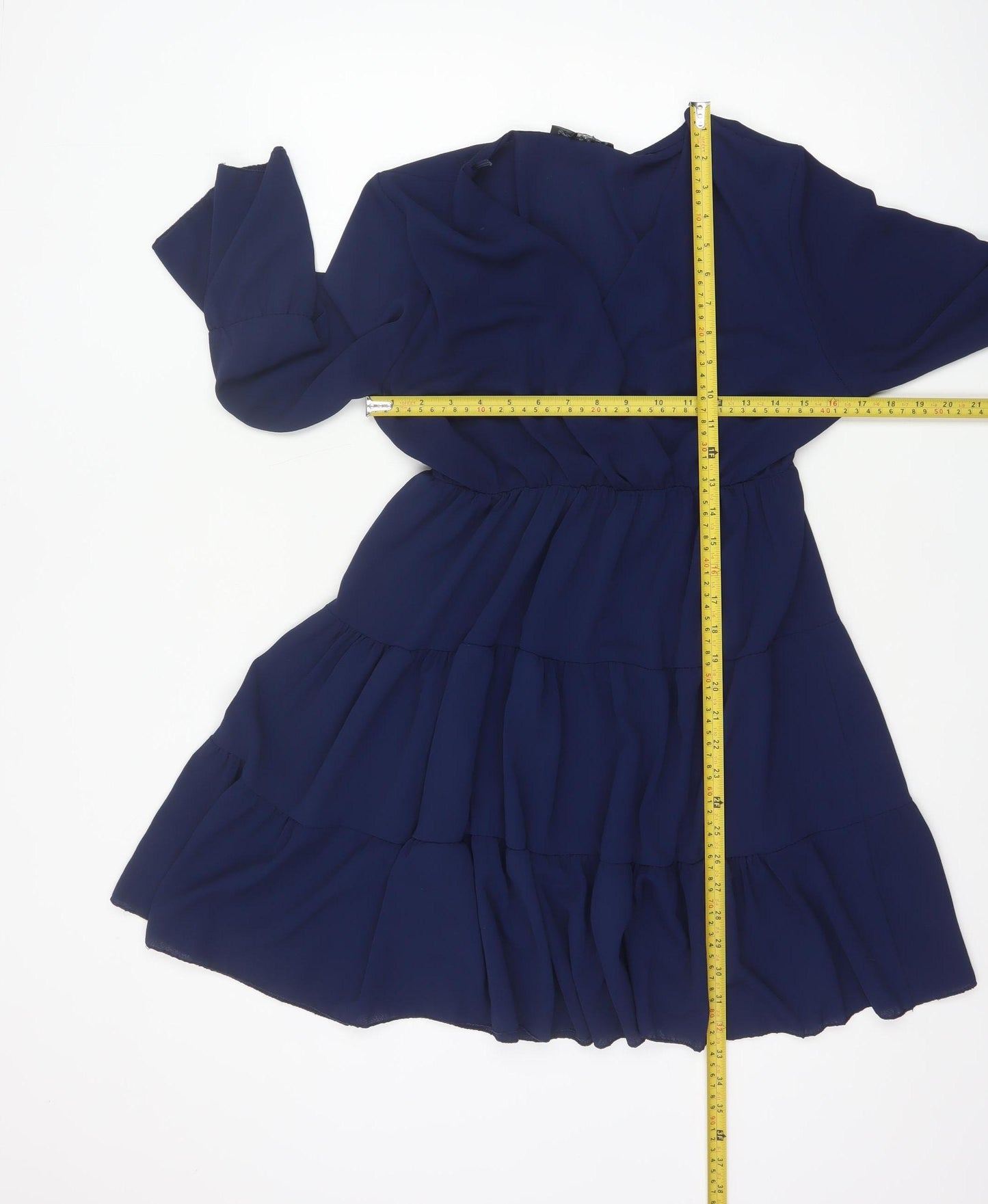 Quiz Women’s Blue M Knee Length Fit & Flare Tiered V-Neck Dress