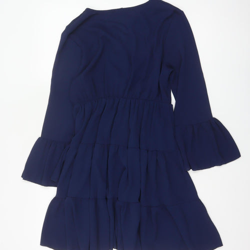 Quiz Women’s Blue M Knee Length Fit & Flare Tiered V-Neck Dress