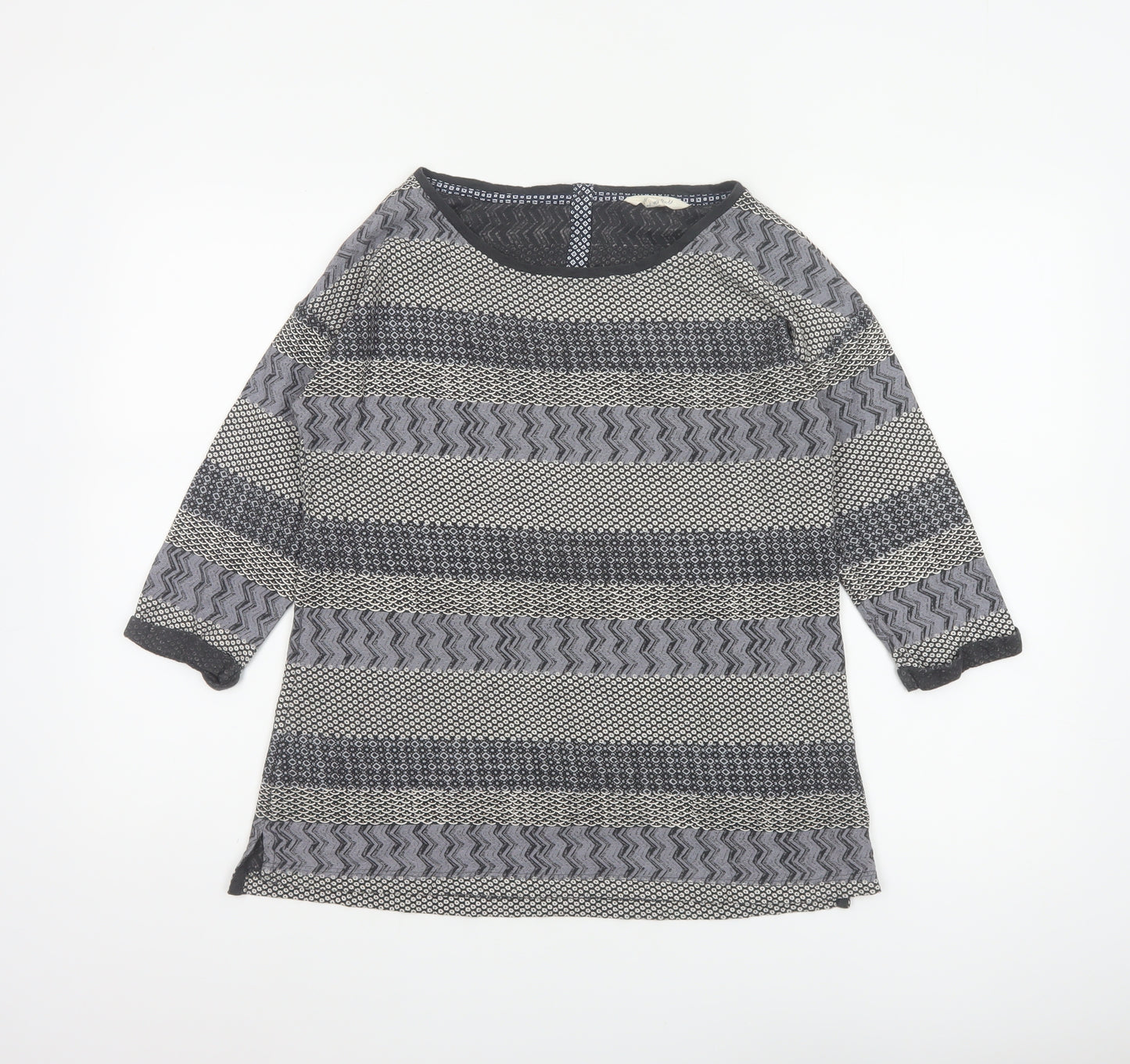 White Stuff Women Black Grey Geometric Cotton Tunic Blouse UK 10