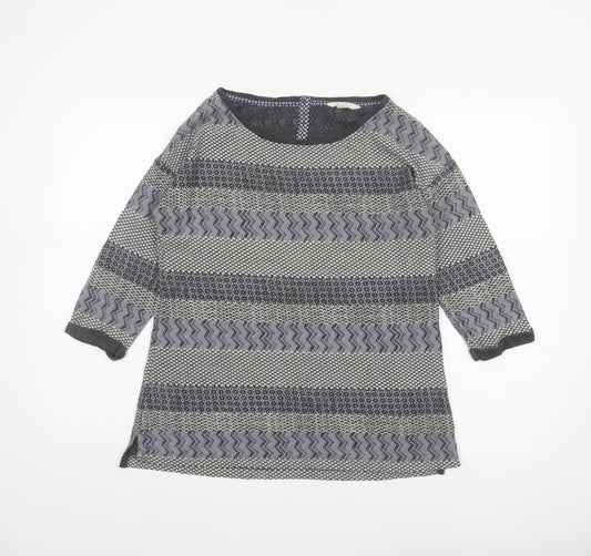 White Stuff Women Black Grey Geometric Cotton Tunic Blouse UK 10