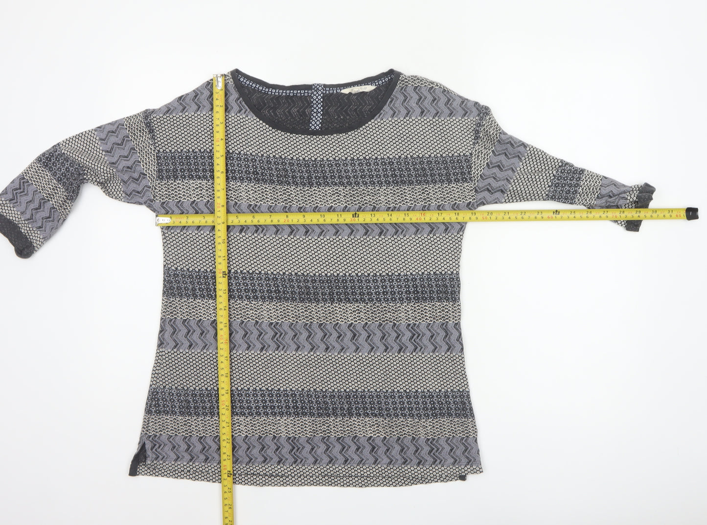 White Stuff Women Black Grey Geometric Cotton Tunic Blouse UK 10
