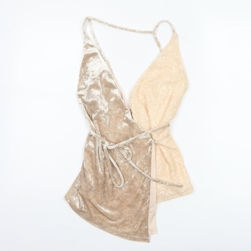 Next Women’s Beige UK 14 Velvet Sequin Wrap Tie Strappy Party Top