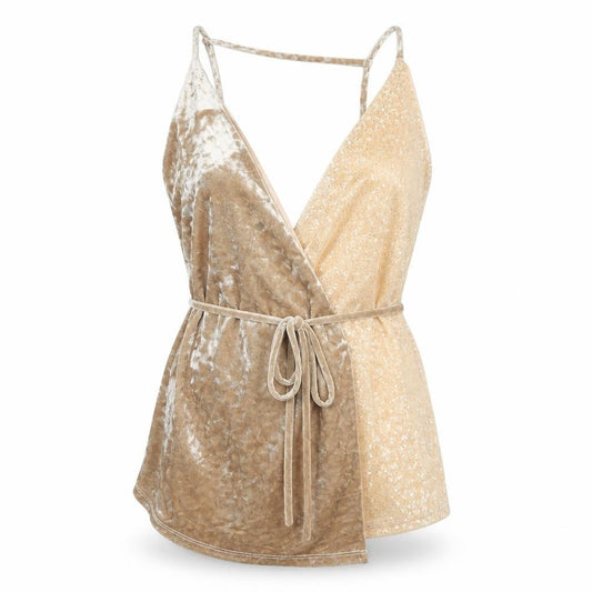Next Women’s Beige UK 14 Velvet Sequin Wrap Tie Strappy Party Top