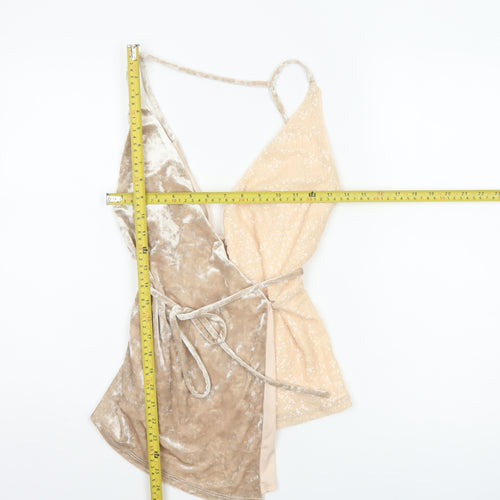 Next Women’s Beige UK 14 Velvet Sequin Wrap Tie Strappy Party Top