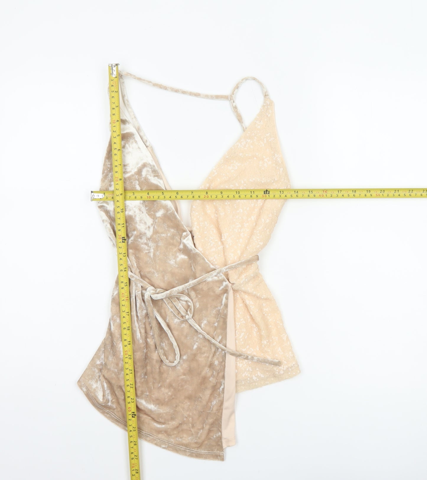 Next Women’s Beige UK 14 Velvet Sequin Wrap Tie Strappy Party Top