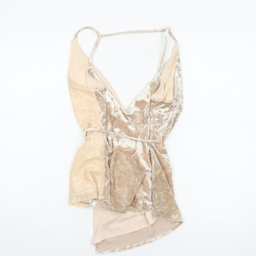 Next Women’s Beige UK 14 Velvet Sequin Wrap Tie Strappy Party Top