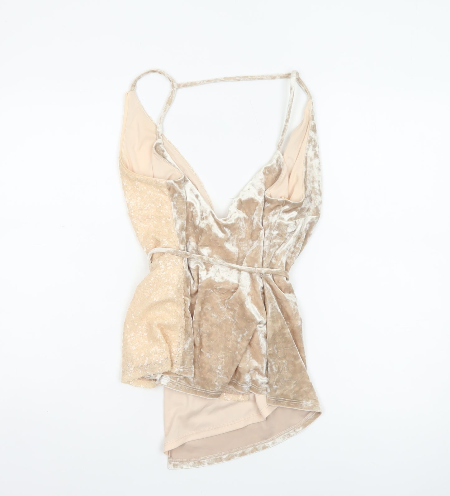 Next Women’s Beige UK 14 Velvet Sequin Wrap Tie Strappy Party Top