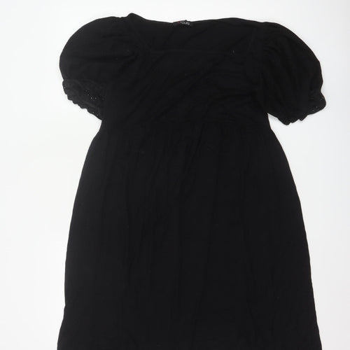 Yours Women Black UK 14 Fit & Flare Knee Dress Puff Sleeve