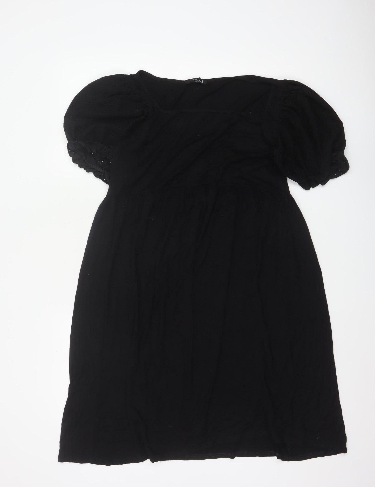 Yours Women Black UK 14 Fit & Flare Knee Dress Puff Sleeve