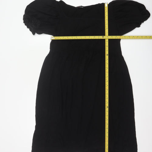 Yours Women Black UK 14 Fit & Flare Knee Dress Puff Sleeve