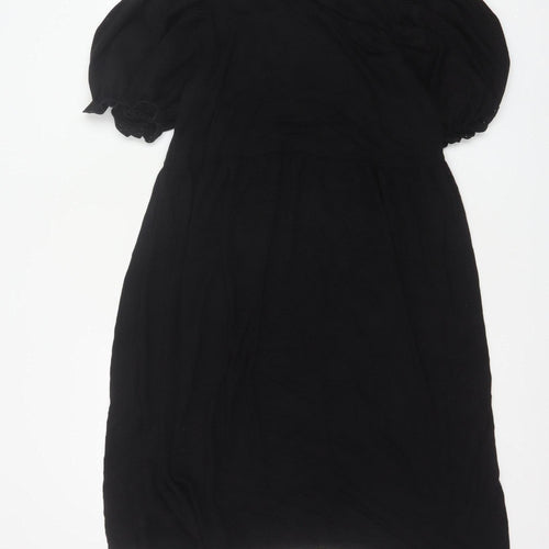 Yours Women Black UK 14 Fit & Flare Knee Dress Puff Sleeve