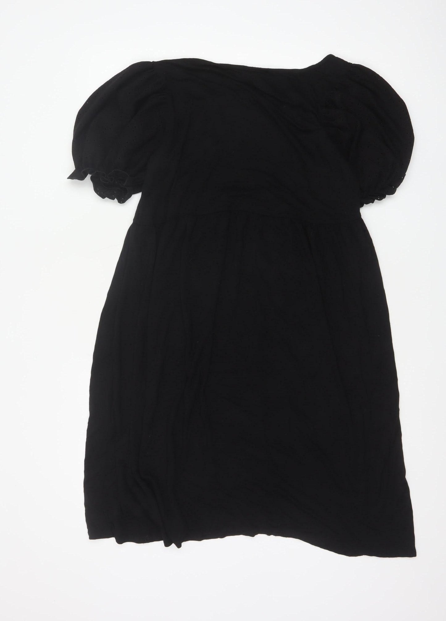 Yours Women Black UK 14 Fit & Flare Knee Dress Puff Sleeve