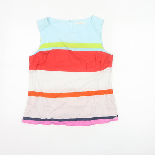 White Stuff Women Multicoloured UK 12 Sleeveless Linen Cotton Stripe Blouse