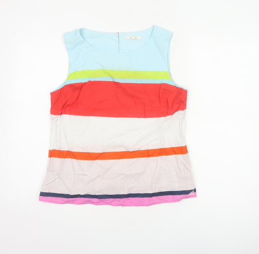 White Stuff Women Multicoloured UK 12 Sleeveless Linen Cotton Stripe Blouse