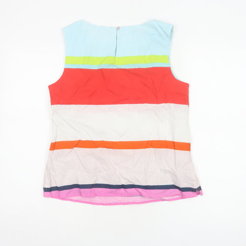 White Stuff Women Multicoloured UK 12 Sleeveless Linen Cotton Stripe Blouse