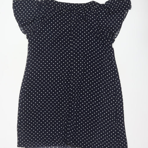 Ronni Nicole Women Blue Polka Dot Fit & Flare Dress UK 18 Ruffle