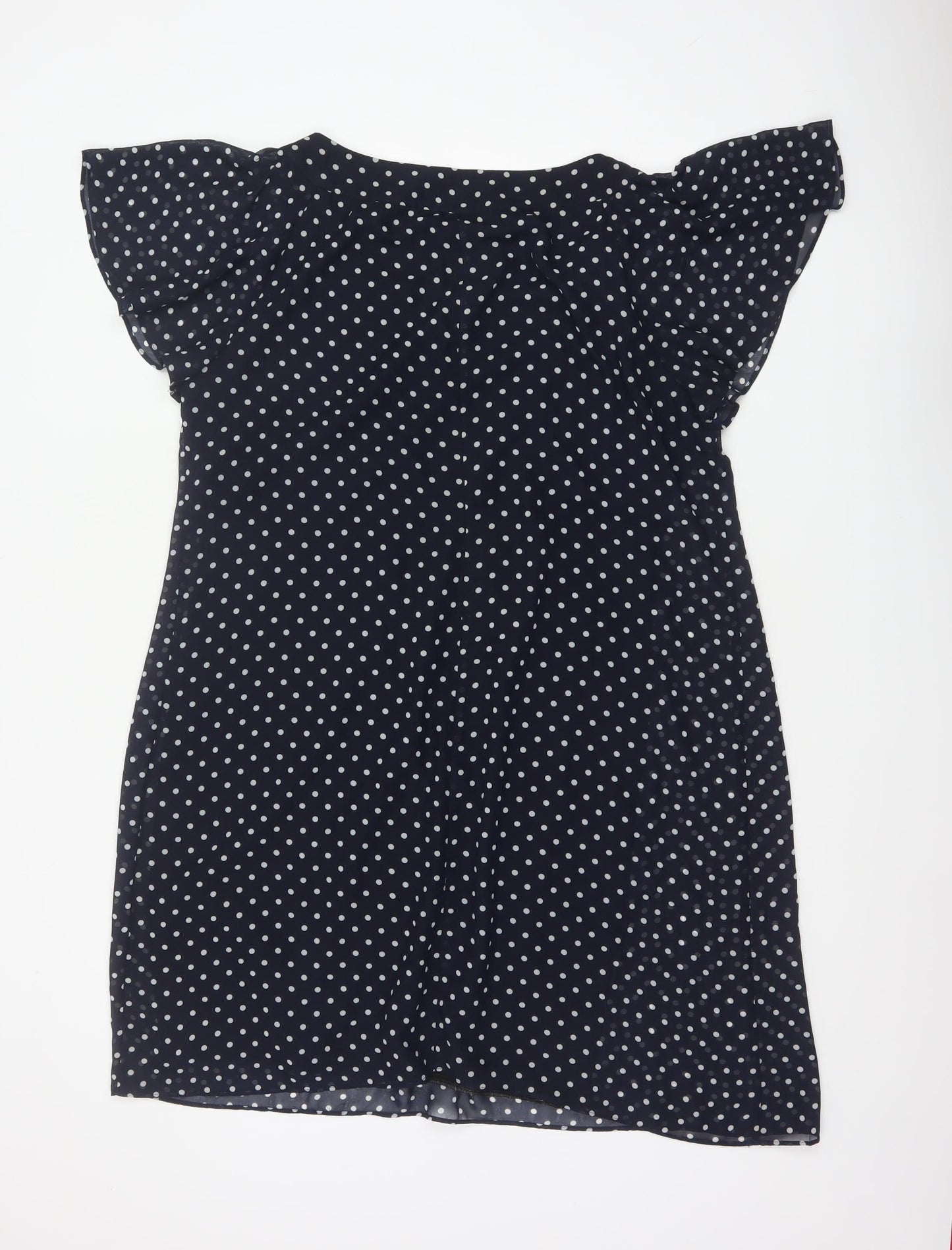 Ronni Nicole Women Blue Polka Dot Fit & Flare Dress UK 18 Ruffle