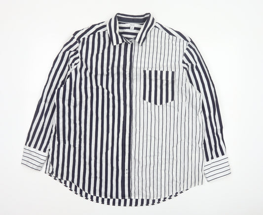 Next Women’s Blue White Striped Cotton Button-Up Shirt UK 12