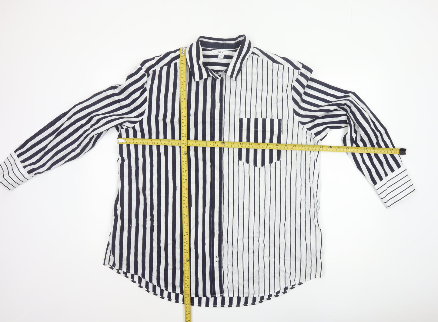 Next Women’s Blue White Striped Cotton Button-Up Shirt UK 12